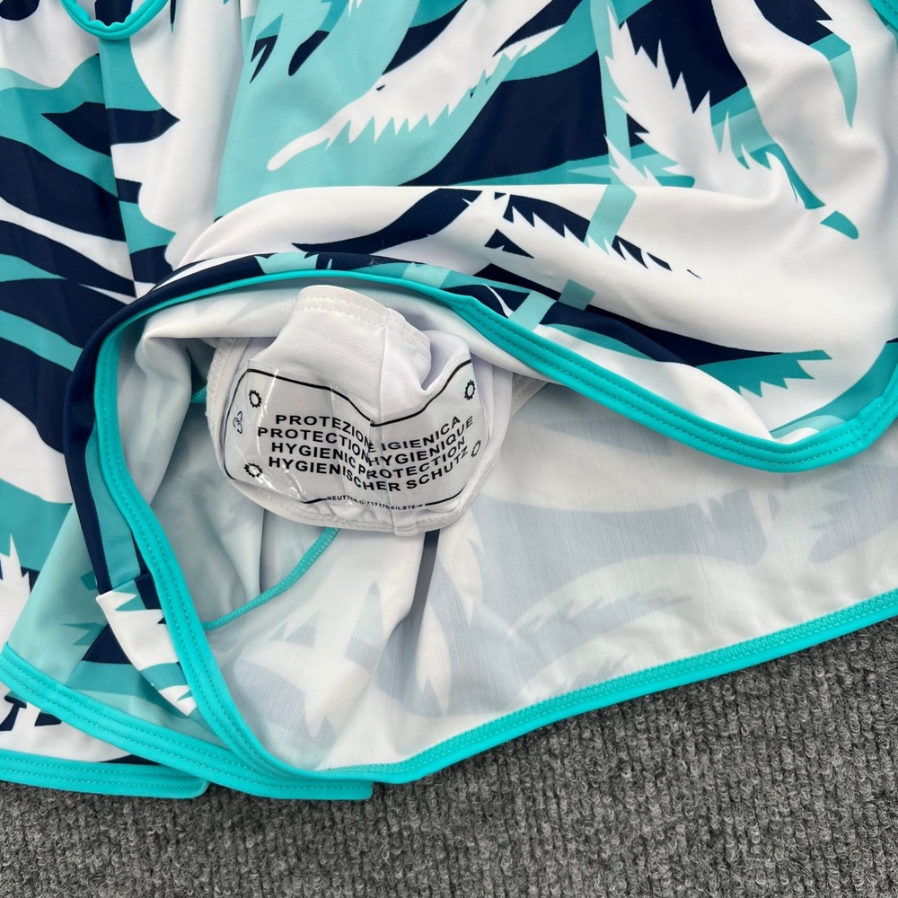 Summer Mae Swim Shorts Women 10 Teal Palm Drawstring Beach Tropical Vacation - Picture 6 of 8
